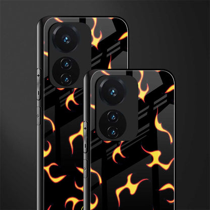 lil flames on black back phone cover | glass case for vivo t1 44w 4g