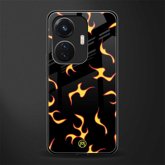 lil flames on black back phone cover | glass case for vivo t1 44w 4g