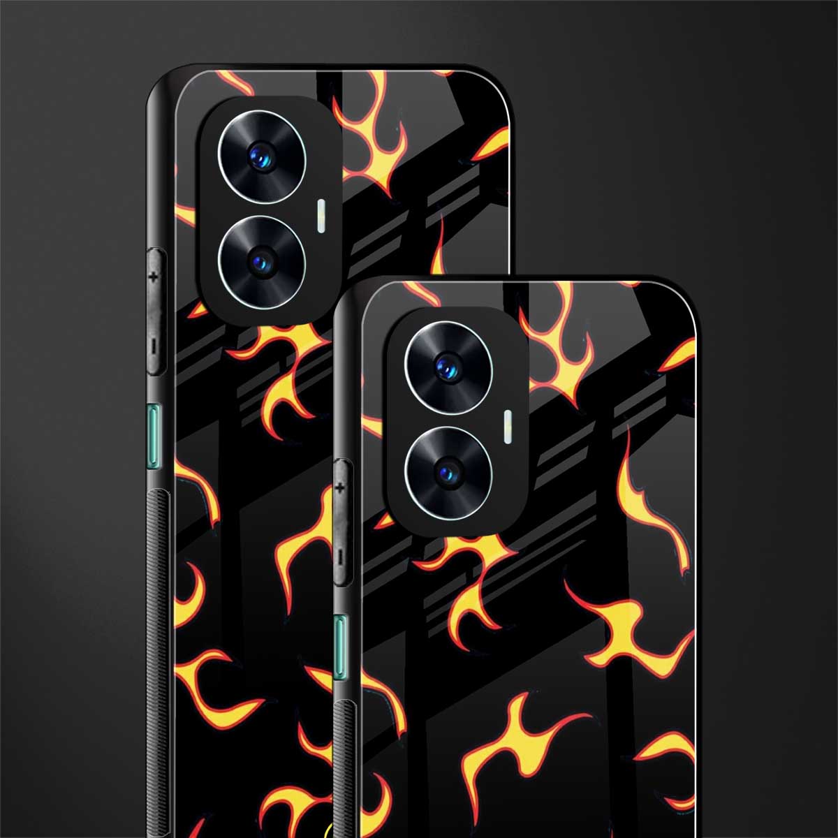 lil flames on black back phone cover | glass case for realme c55
