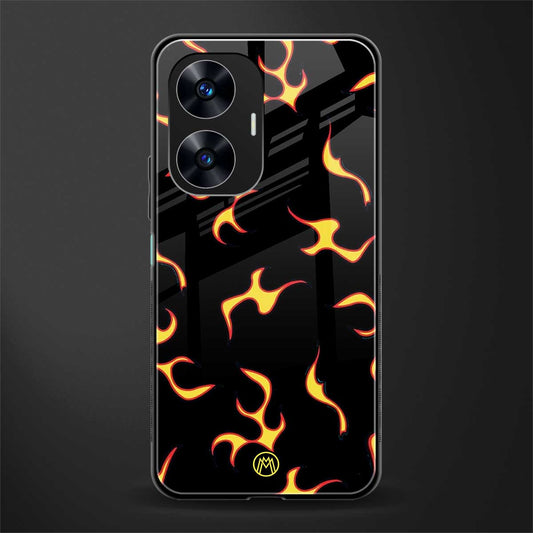 lil flames on black back phone cover | glass case for realme c55