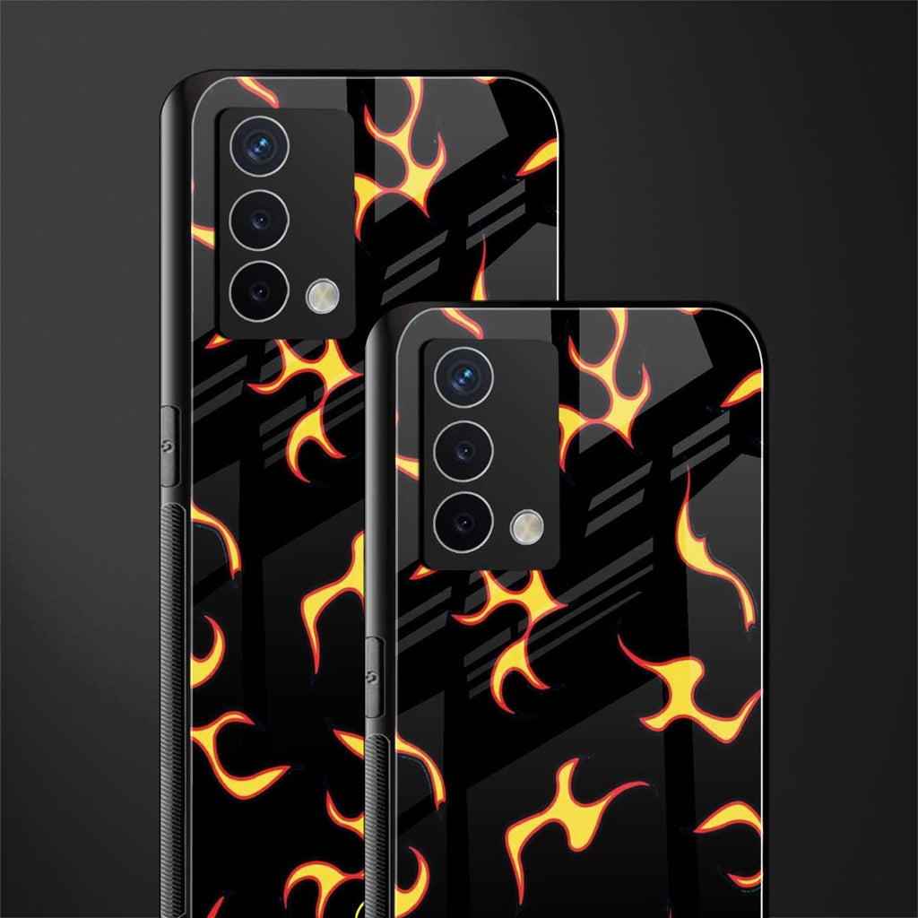 lil flames on black back phone cover | glass case for oppo a74 4g