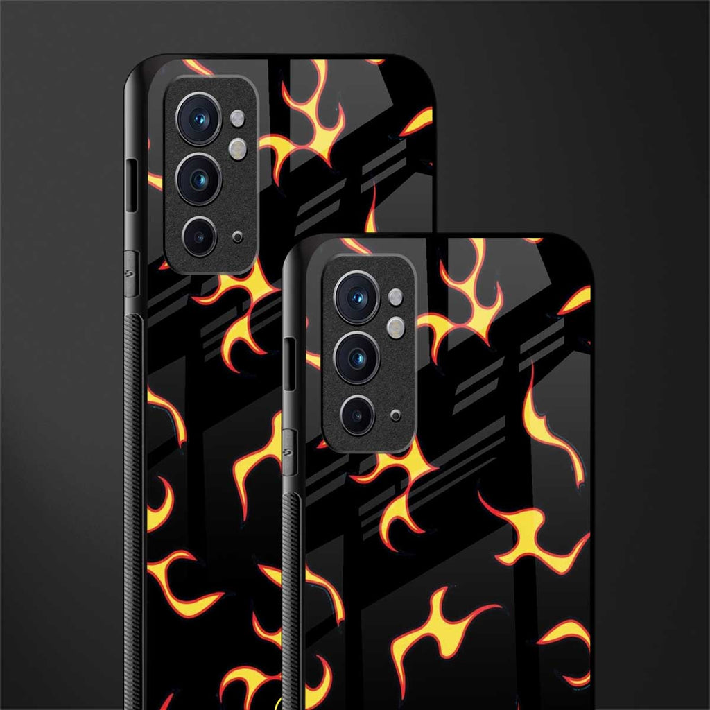lil flames on black glass case for oneplus 9rt image-2