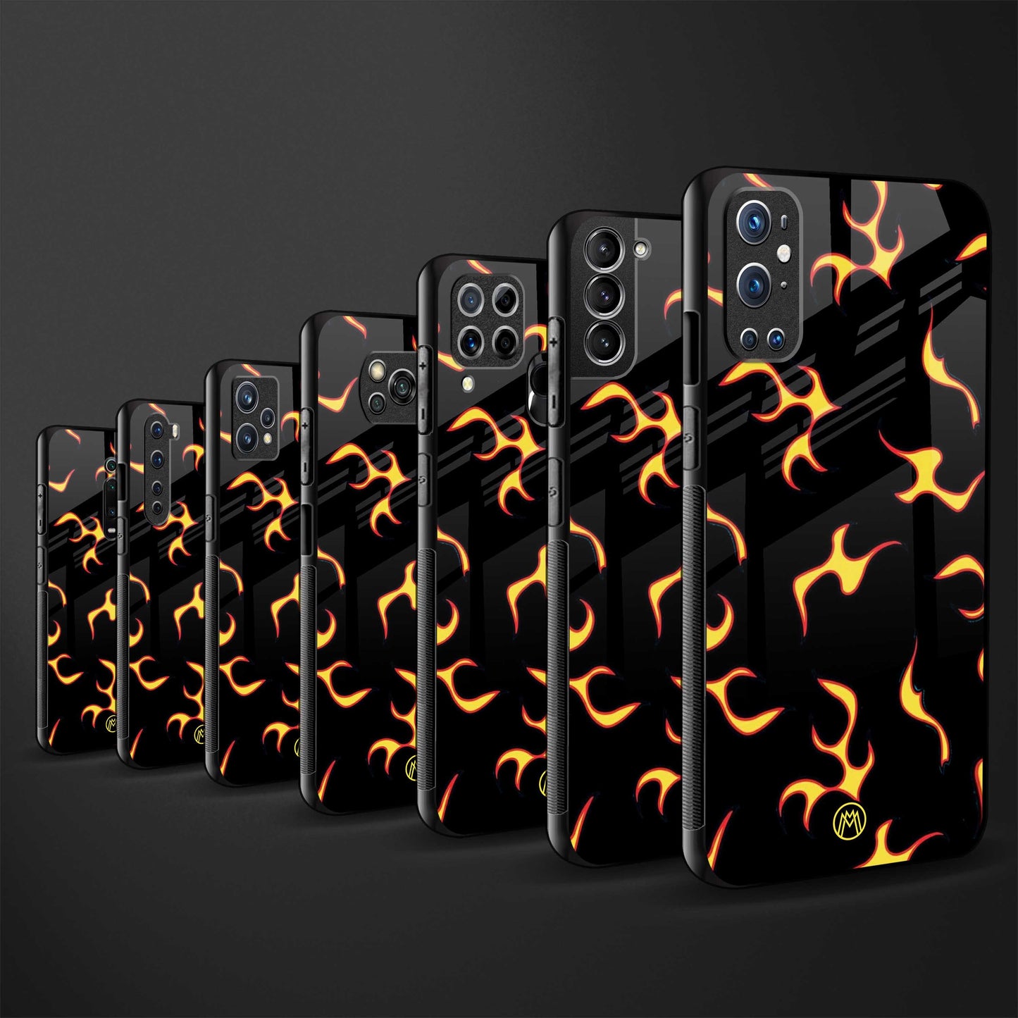 lil flames on black back phone cover | glass case for vivo v25-5g