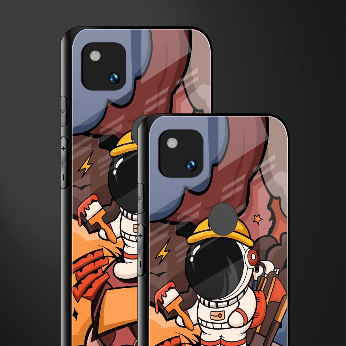 lil spaceman back phone cover | glass case for google pixel 4a 4g