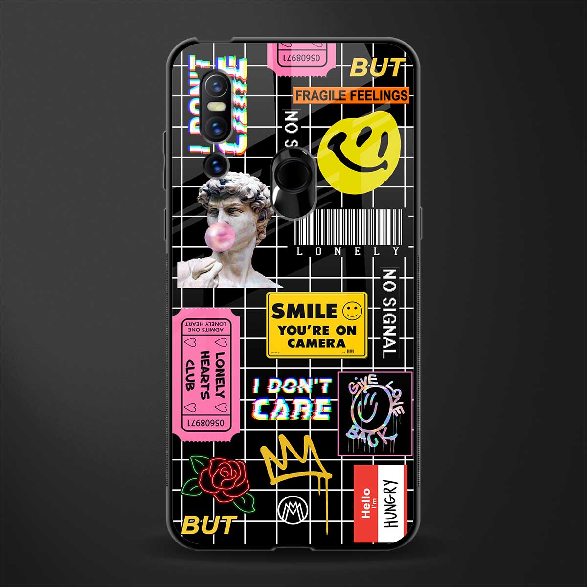 lonely hearts club black glass case for vivo v15 image