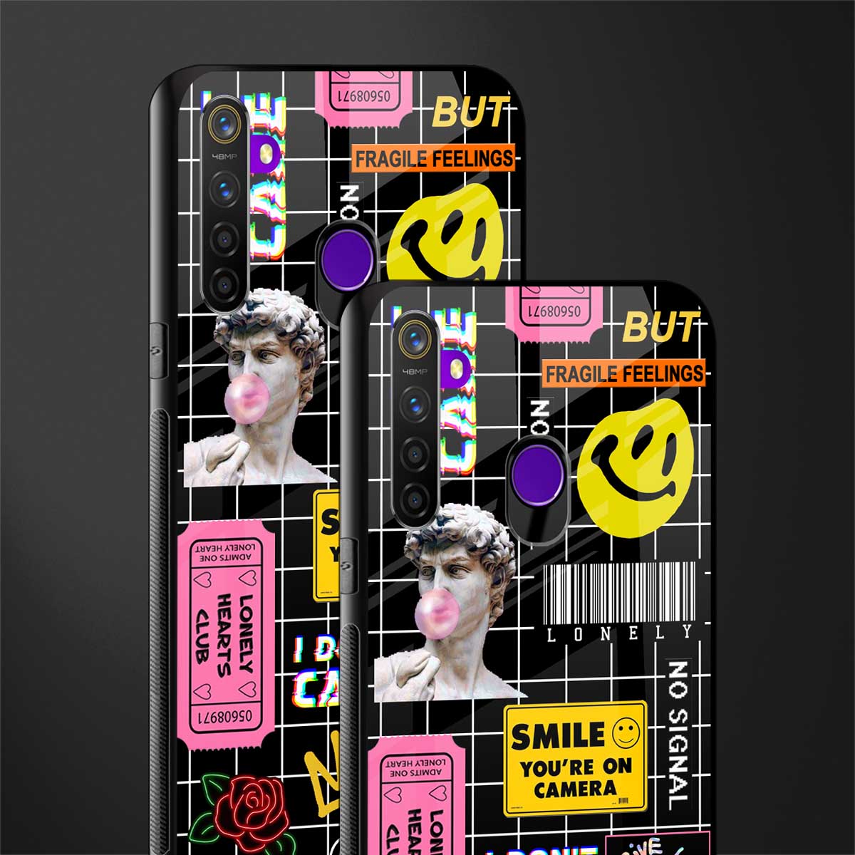 lonely hearts club black glass case for realme 5i image-2