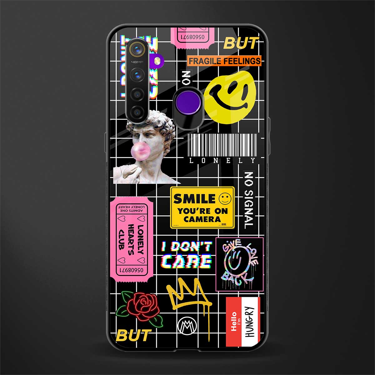 lonely hearts club black glass case for realme 5 pro image