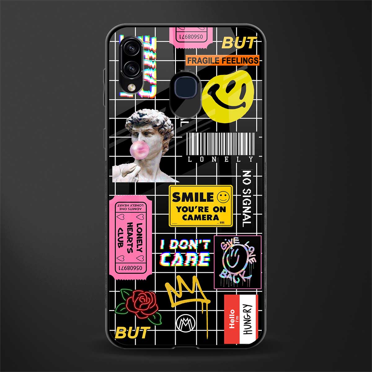 lonely hearts club black glass case for samsung galaxy a20 image