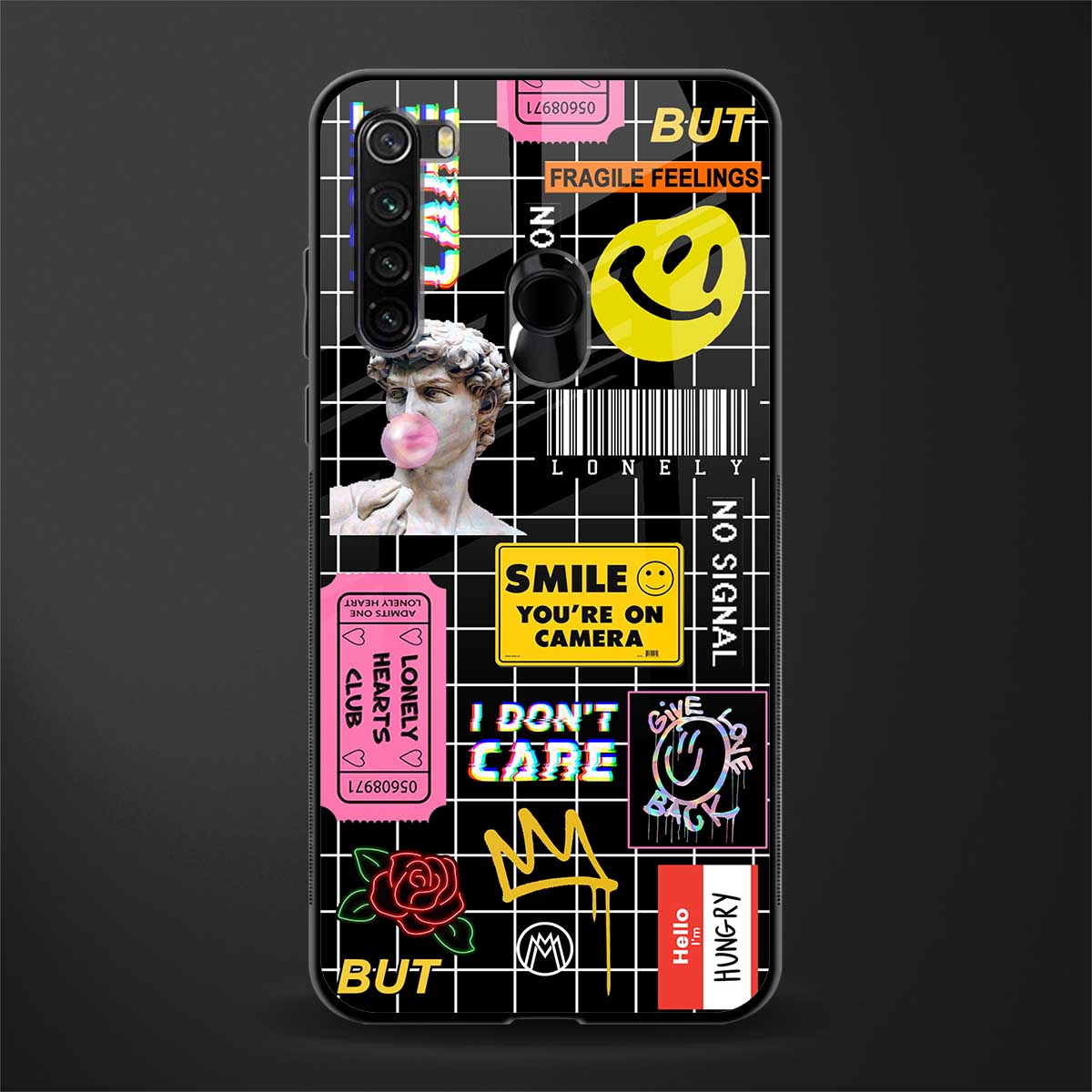 lonely hearts club black glass case for redmi note 8 image