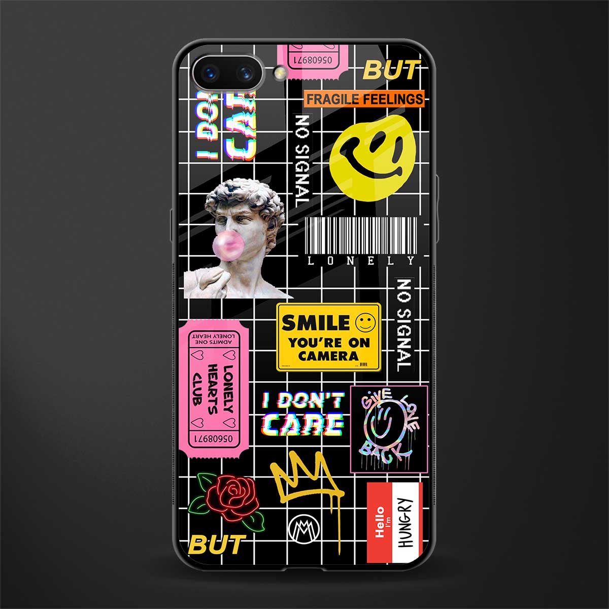 lonely hearts club black glass case for oppo a3s image