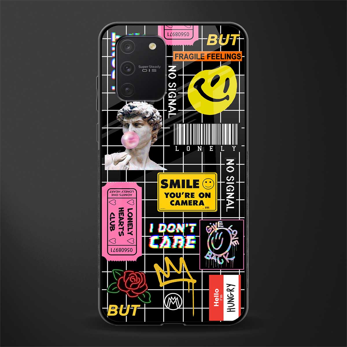 lonely hearts club black glass case for samsung galaxy a91 image