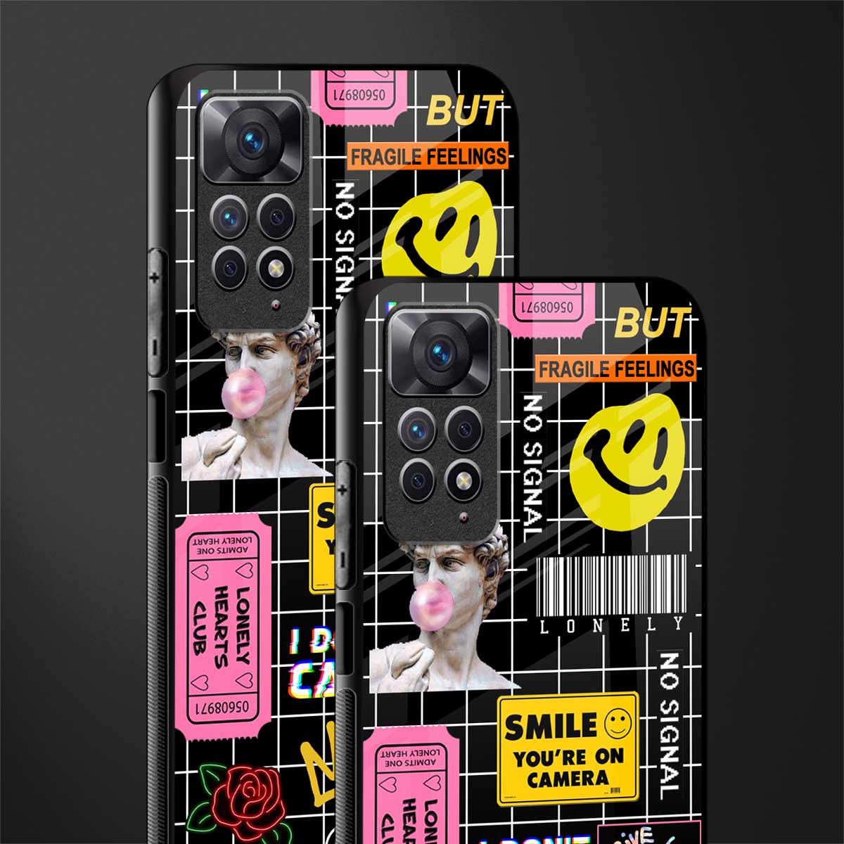 lonely hearts club black glass case for redmi note 11 image-2