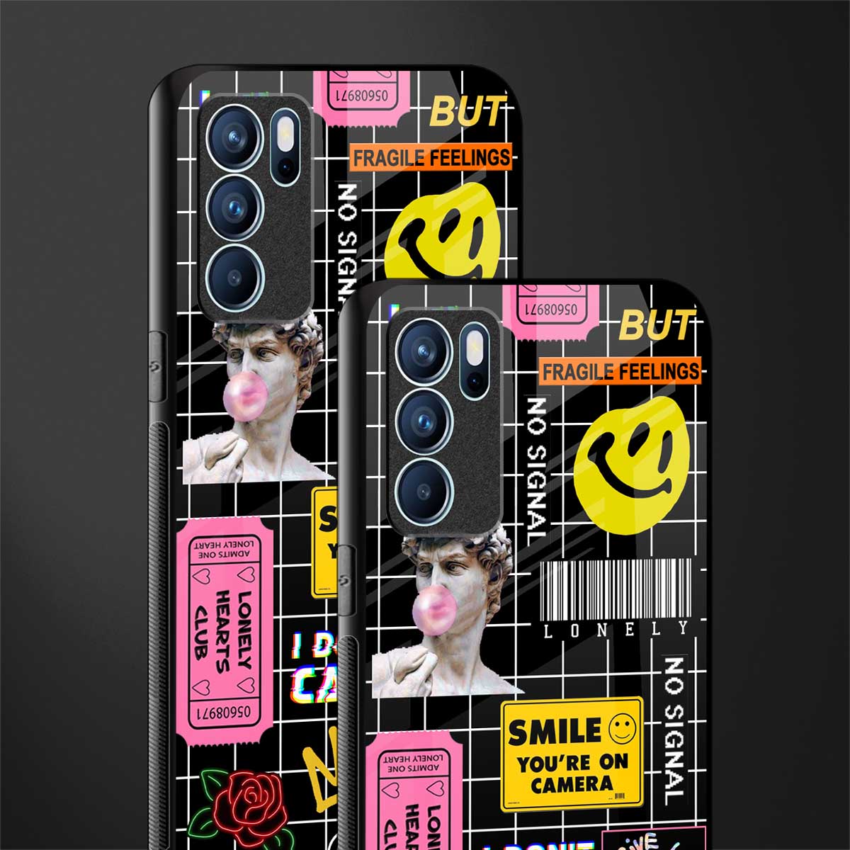 lonely hearts club black glass case for oppo reno6 pro 5g image-2