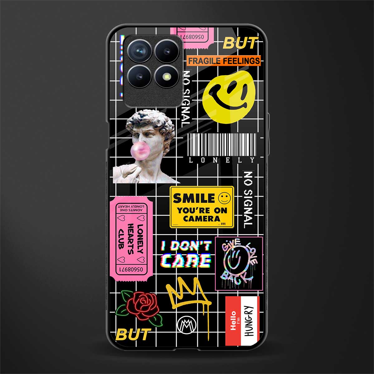 lonely hearts club black glass case for realme 8i image