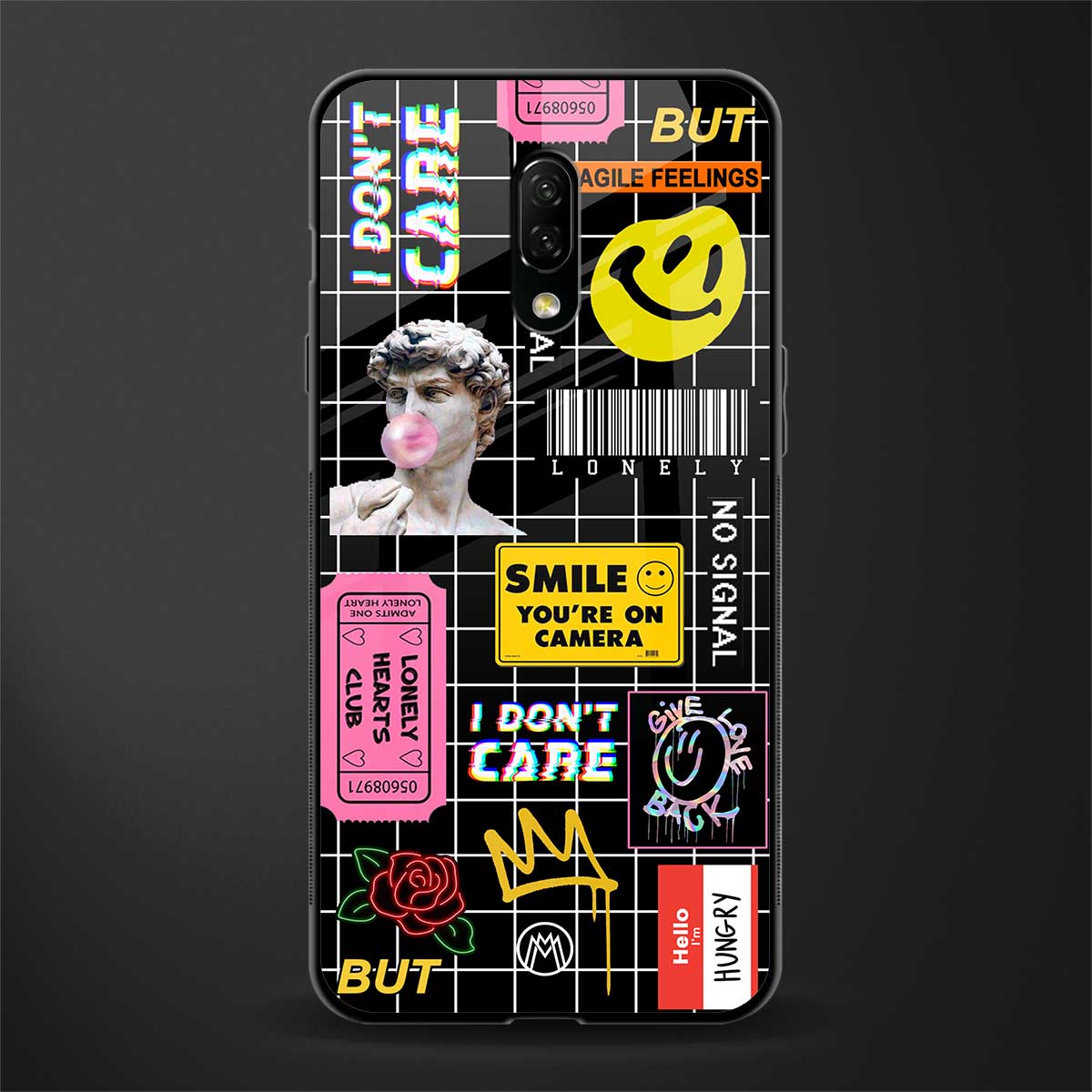 lonely hearts club black glass case for oneplus 7 image