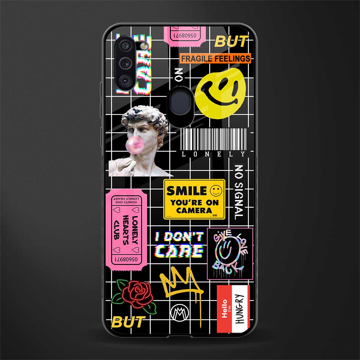 lonely hearts club black glass case for samsung galaxy m11 image