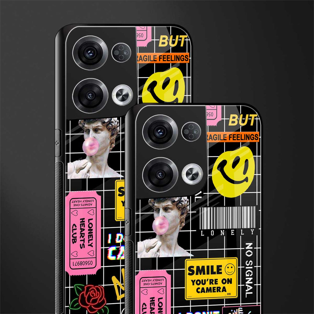 lonely hearts club black back phone cover | glass case for oppo reno 8
