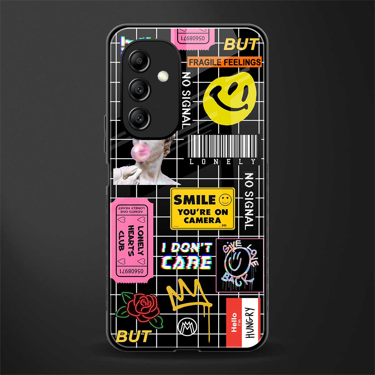 lonely hearts club black back phone cover | glass case for samsung galaxy a14 5g