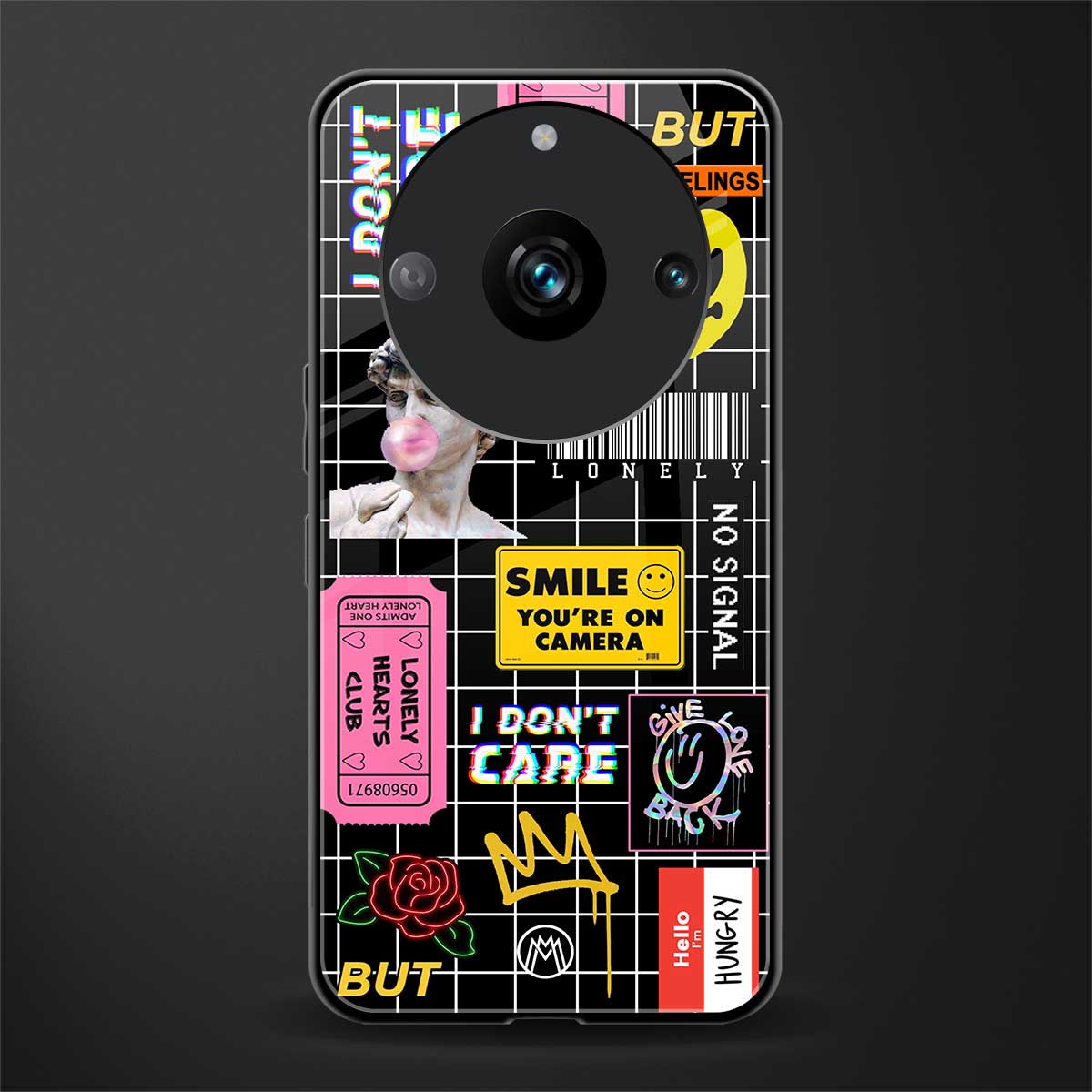 lonely hearts club black back phone cover | glass case for realme 11 pro 5g