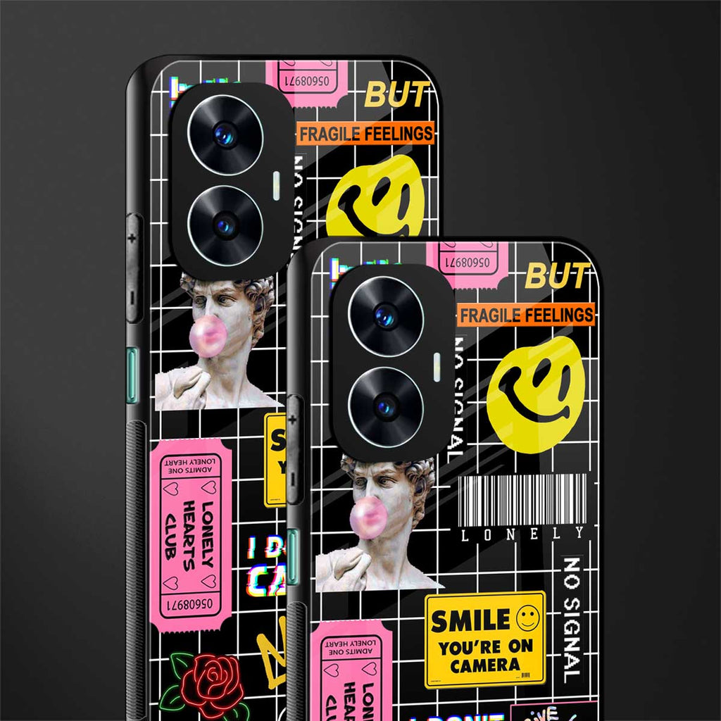 lonely hearts club black back phone cover | glass case for realme c55