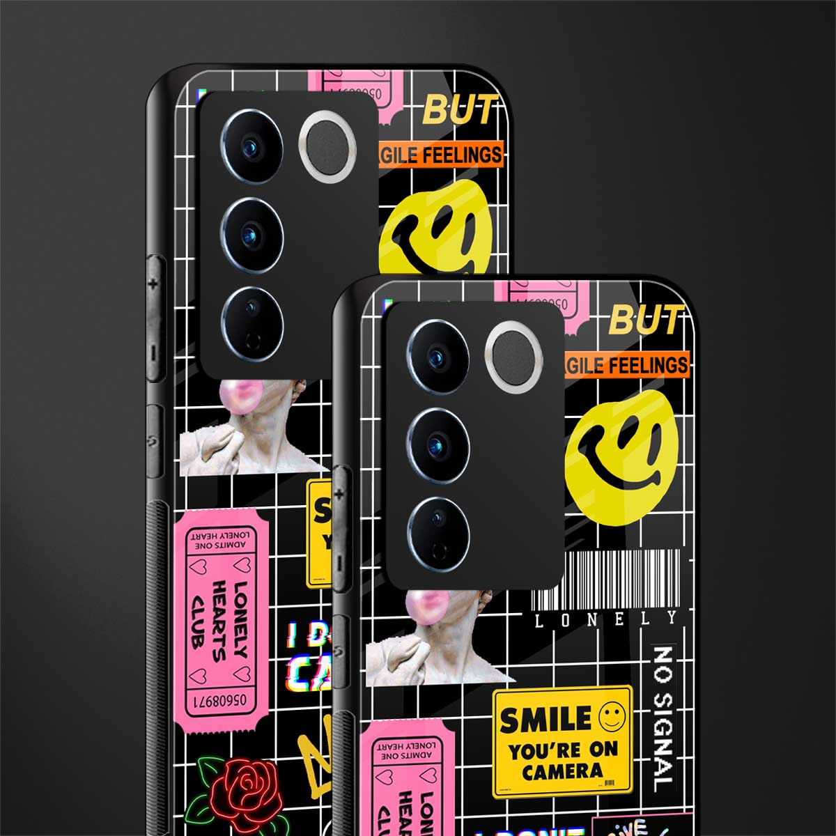 lonely hearts club black back phone cover | glass case for vivo v27 pro 5g