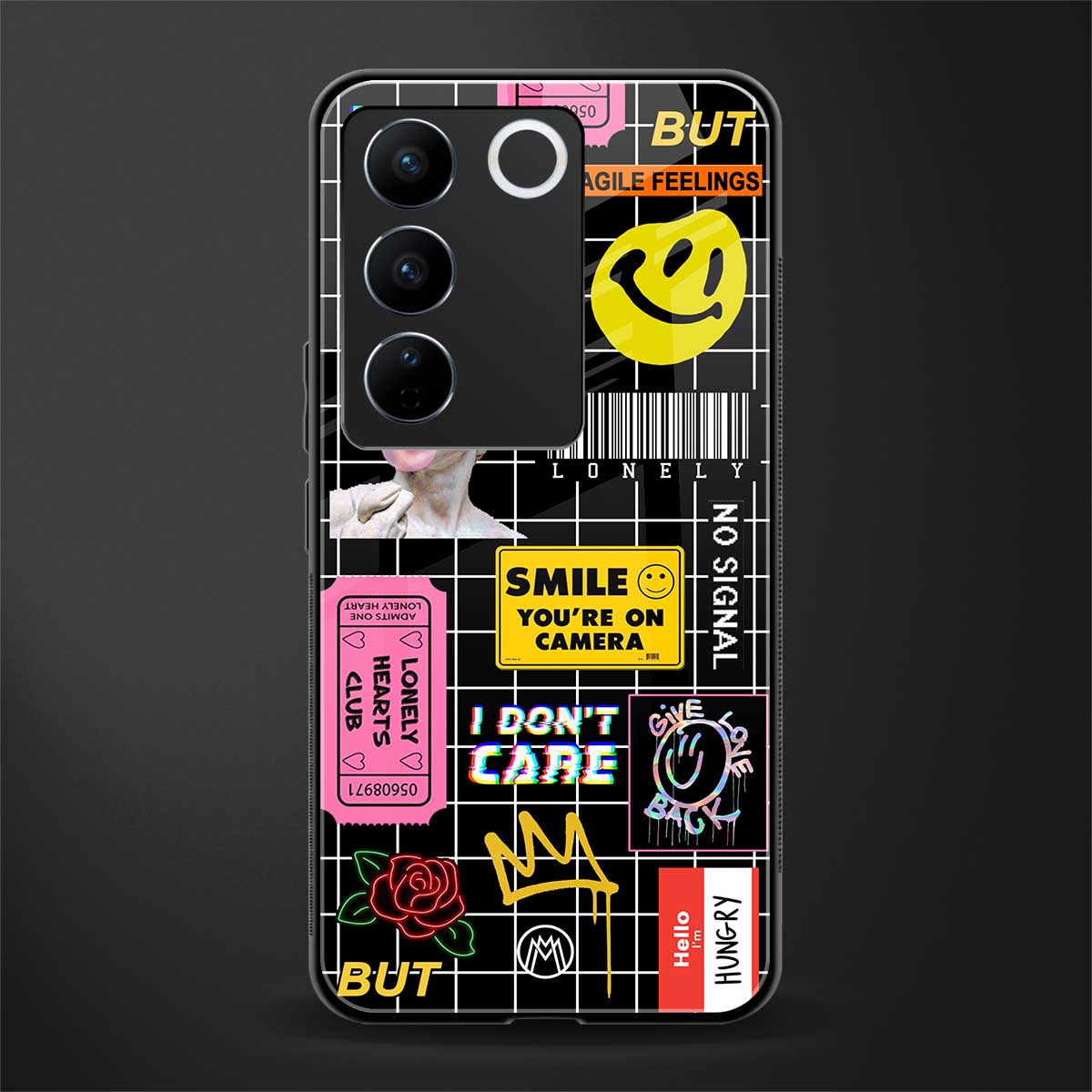 lonely hearts club black back phone cover | glass case for vivo v27 pro 5g
