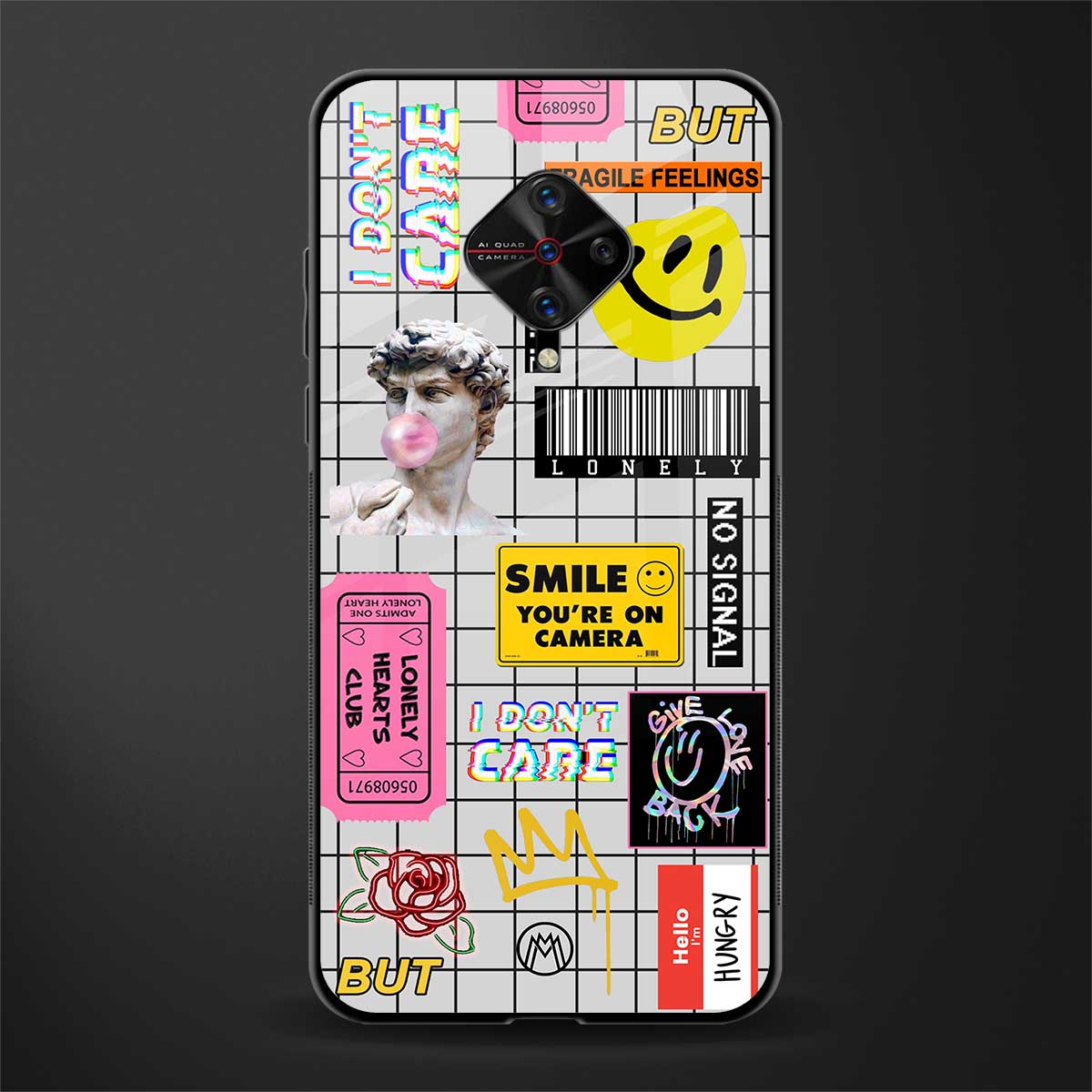 lonely hearts club white glass case for vivo s1 pro image