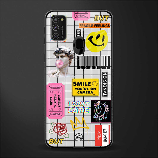 lonely hearts club white glass case for samsung galaxy m30s image
