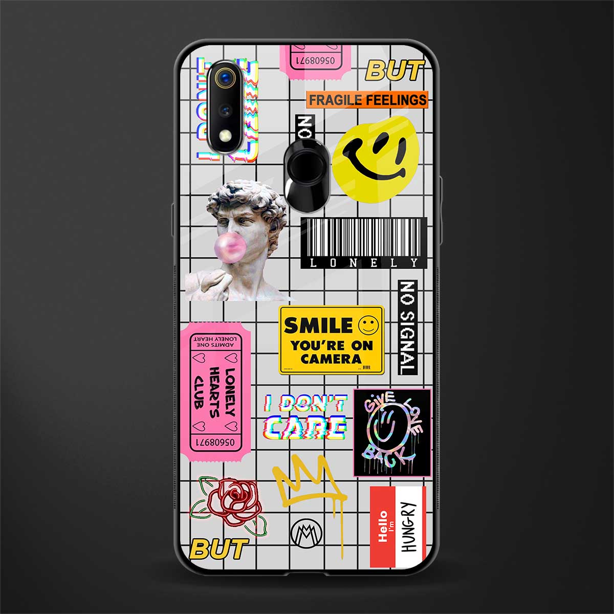 lonely hearts club white glass case for realme 3 pro image
