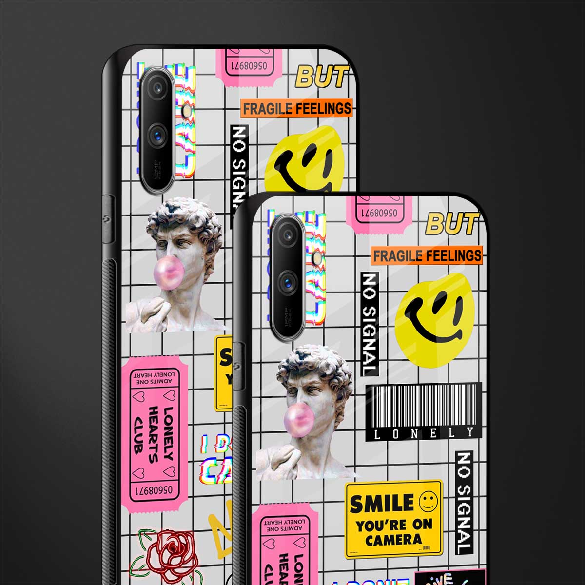 lonely hearts club white glass case for realme c3 image-2