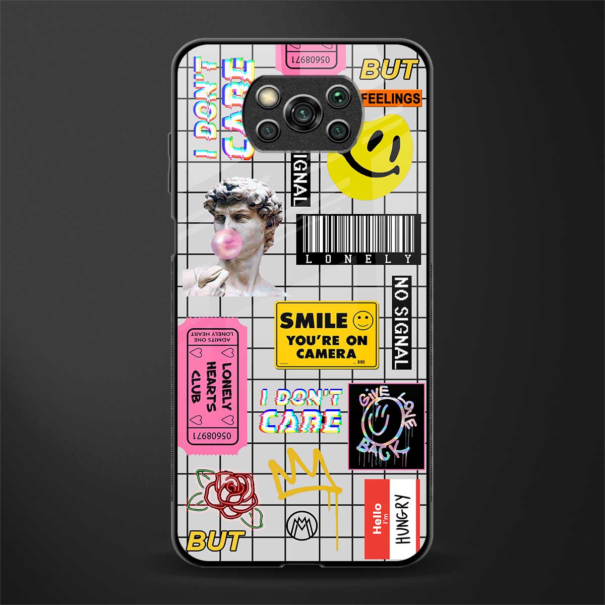 lonely hearts club white glass case for poco x3 image