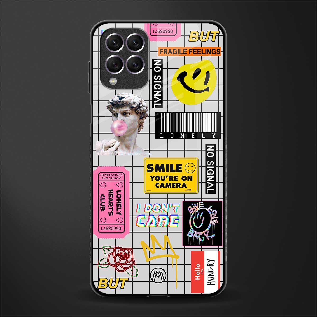 lonely hearts club white glass case for samsung galaxy f62 image