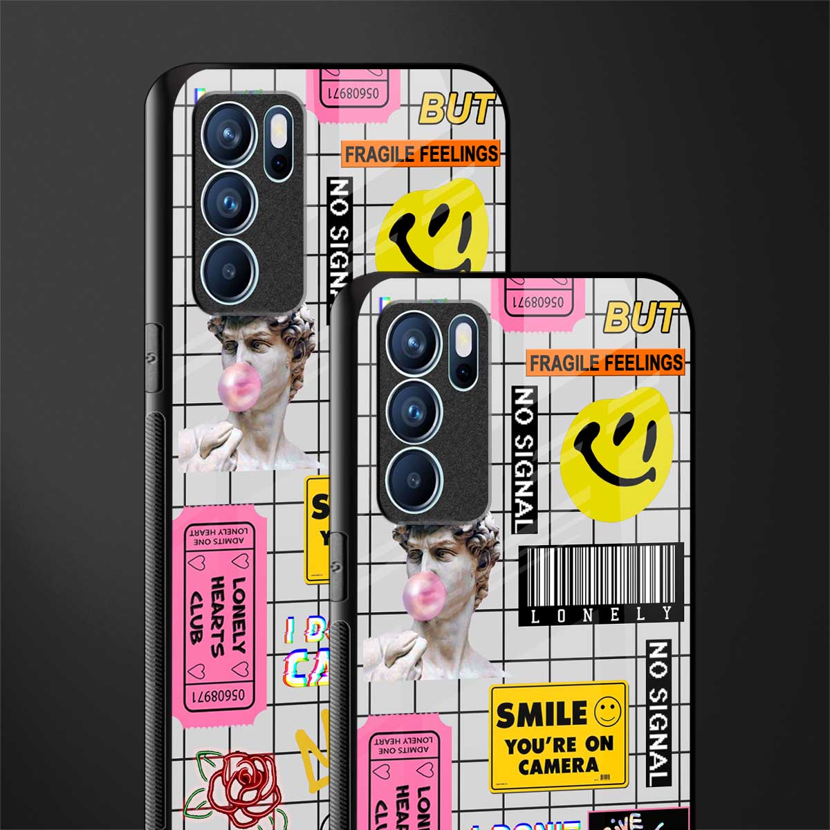 lonely hearts club white glass case for oppo reno6 5g image-2