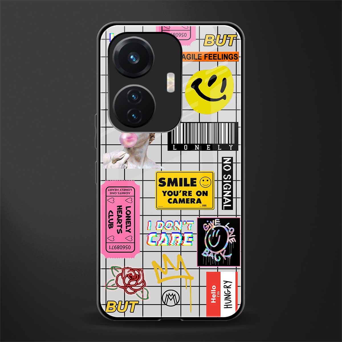 lonely hearts club white back phone cover | glass case for vivo t1 44w 4g