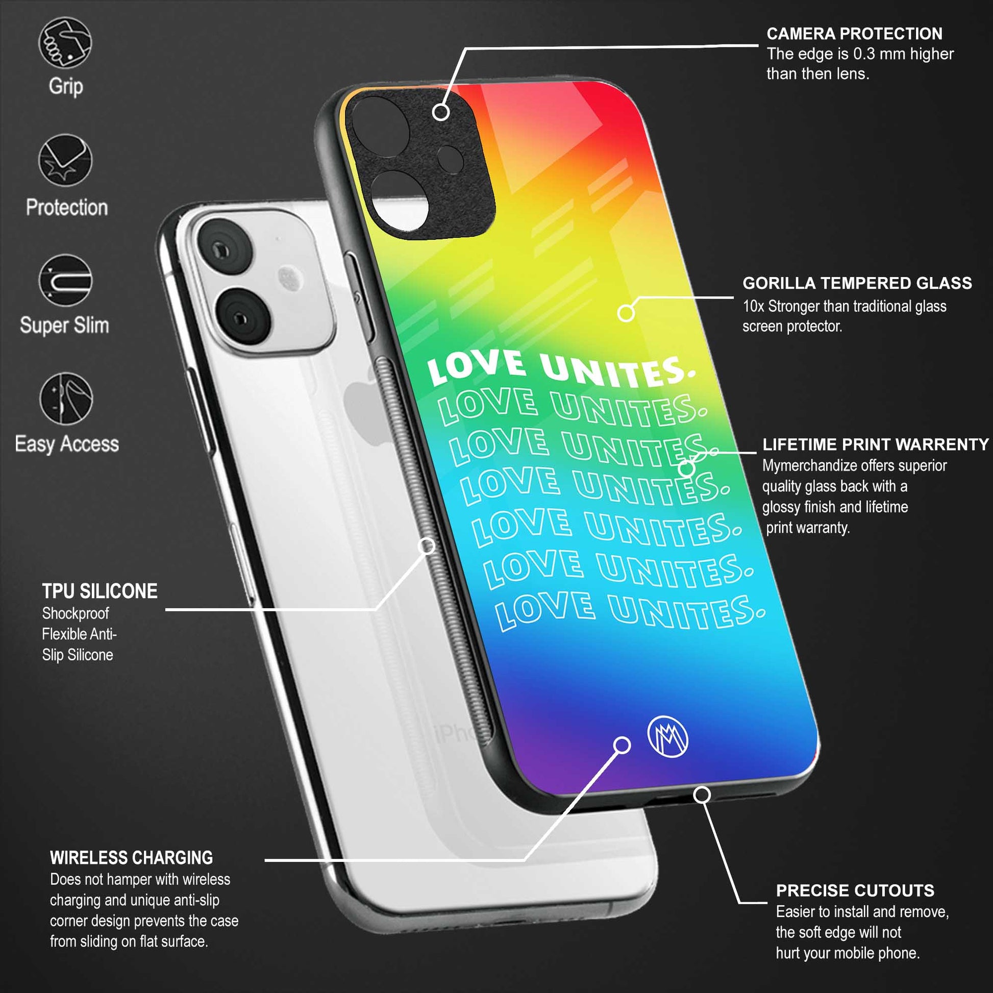 love unites back phone cover | glass case for realme narzo 50a