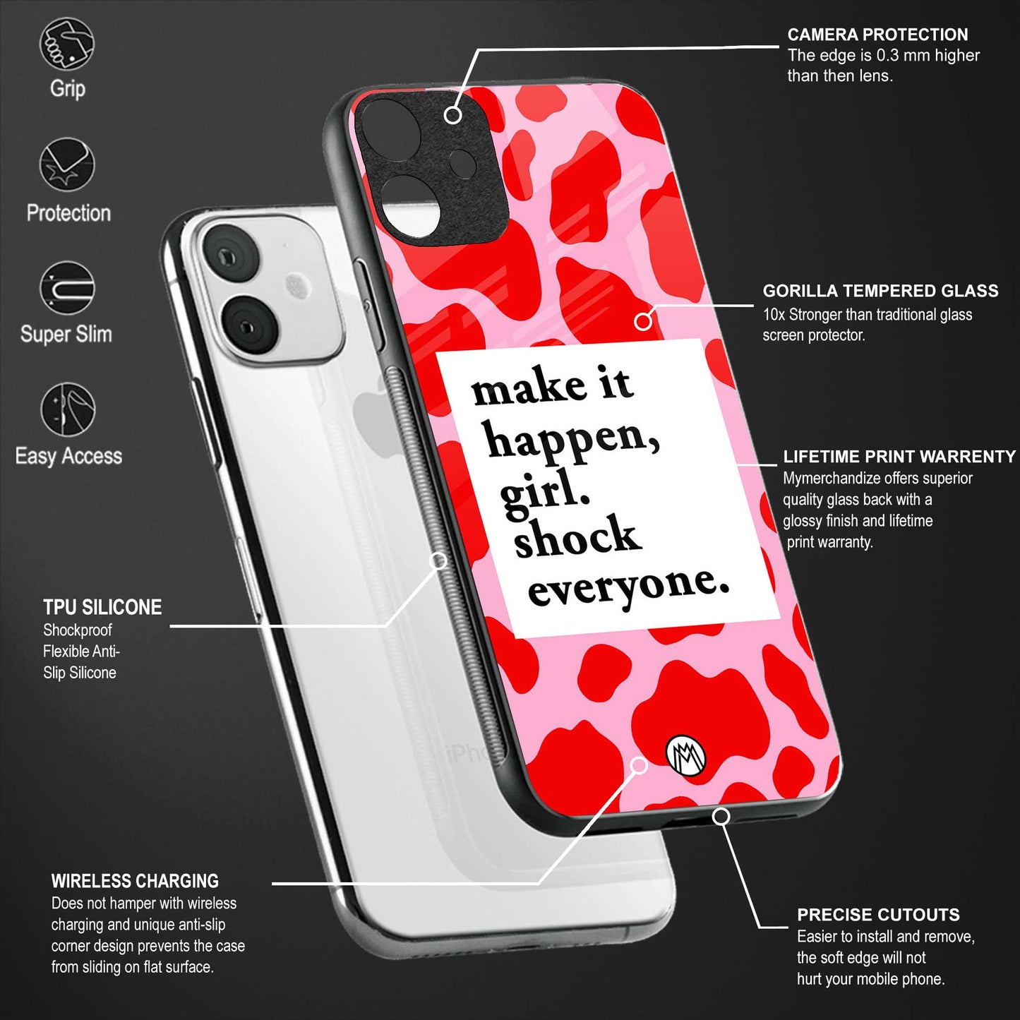 make it happen girl back phone cover | glass case for vivo v21e 4g