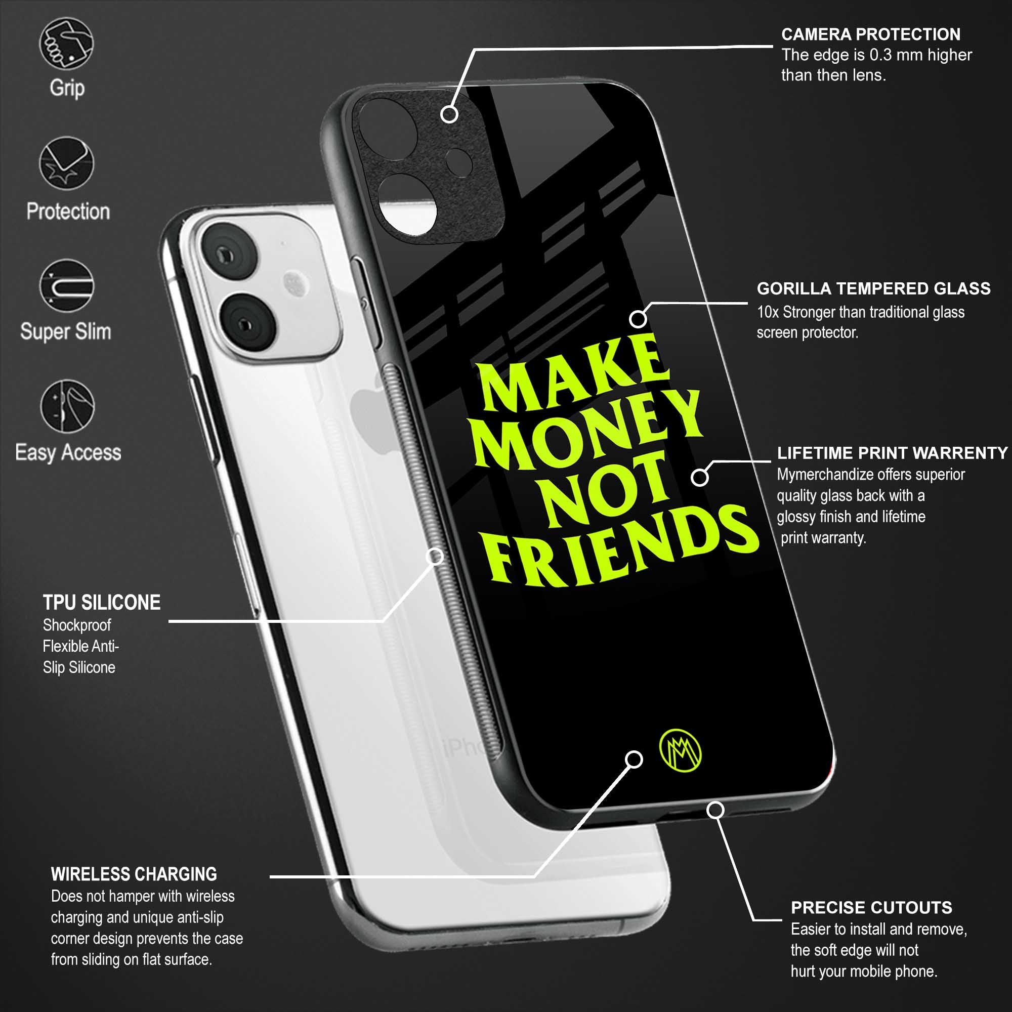 Make Money Not Friends Phone Cover for iPhone 14 Pro Glass Case