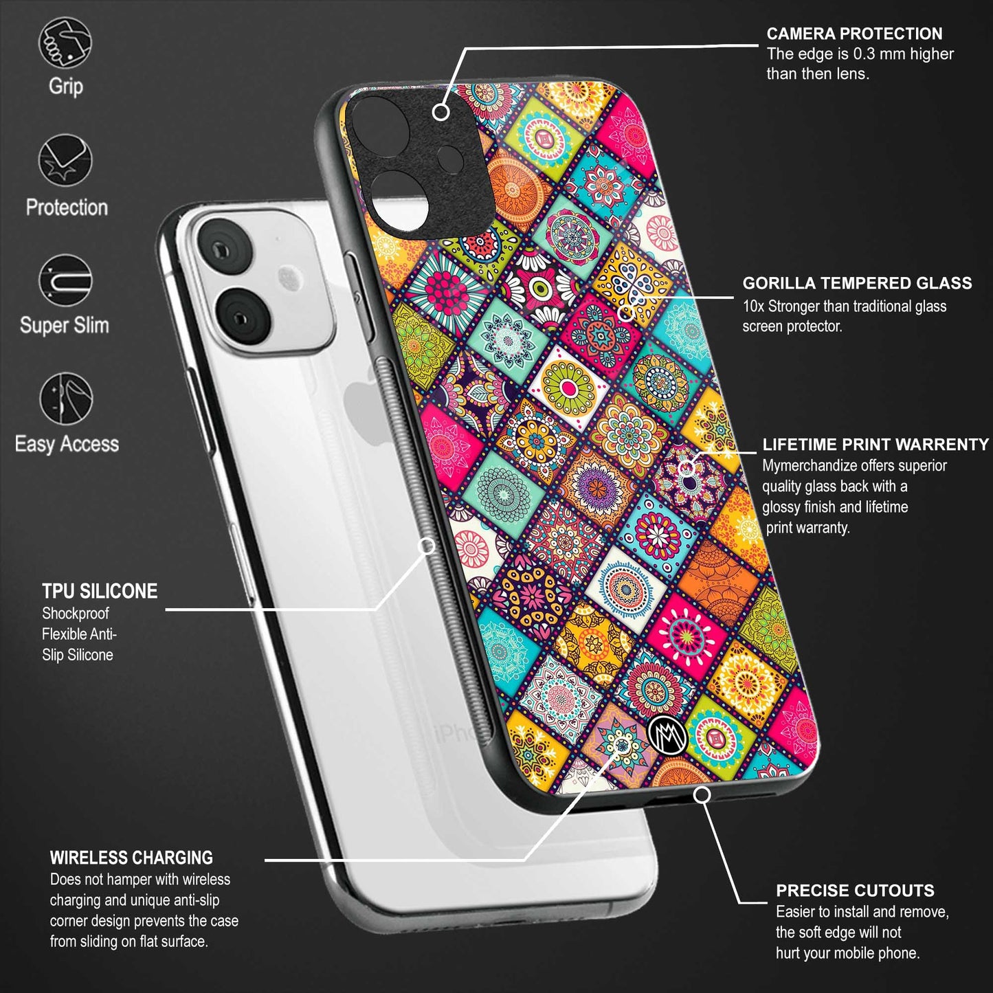mandala art back phone cover | glass case for vivo y22
