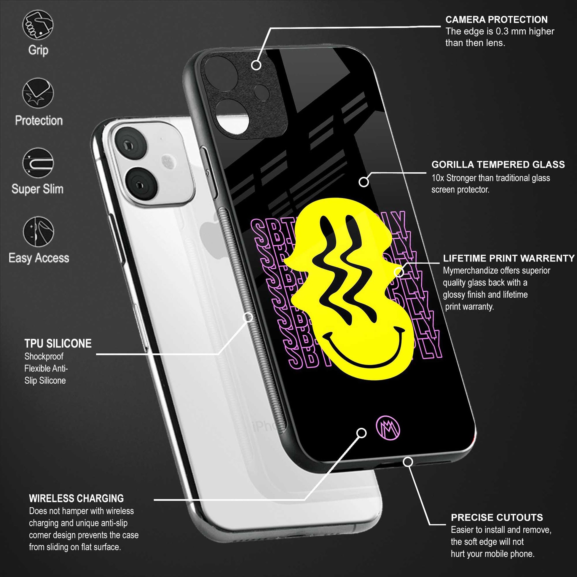 melt smile back phone cover | glass case for vivo y22