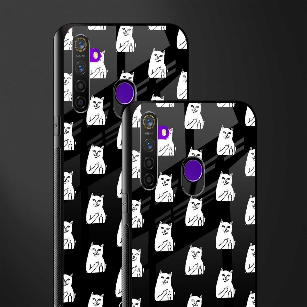 middle finger cat meme glass case for realme 5i image-2