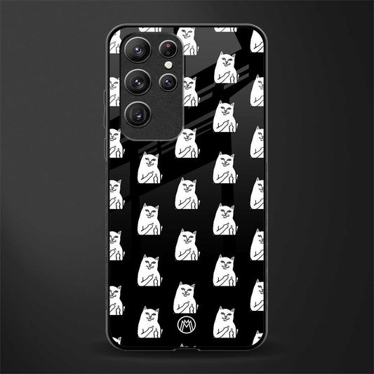 middle finger cat meme glass case for samsung galaxy s21 ultra image