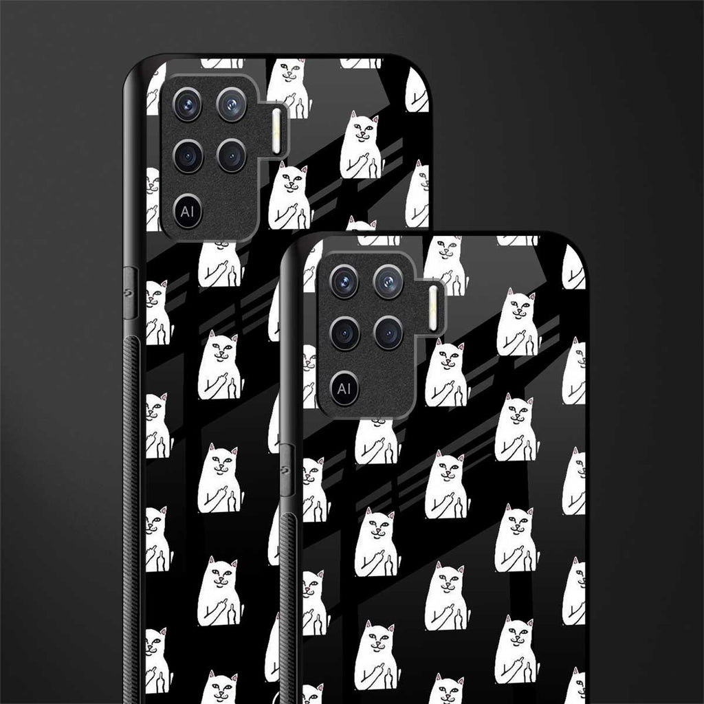 middle finger cat meme glass case for oppo f19 pro image-2