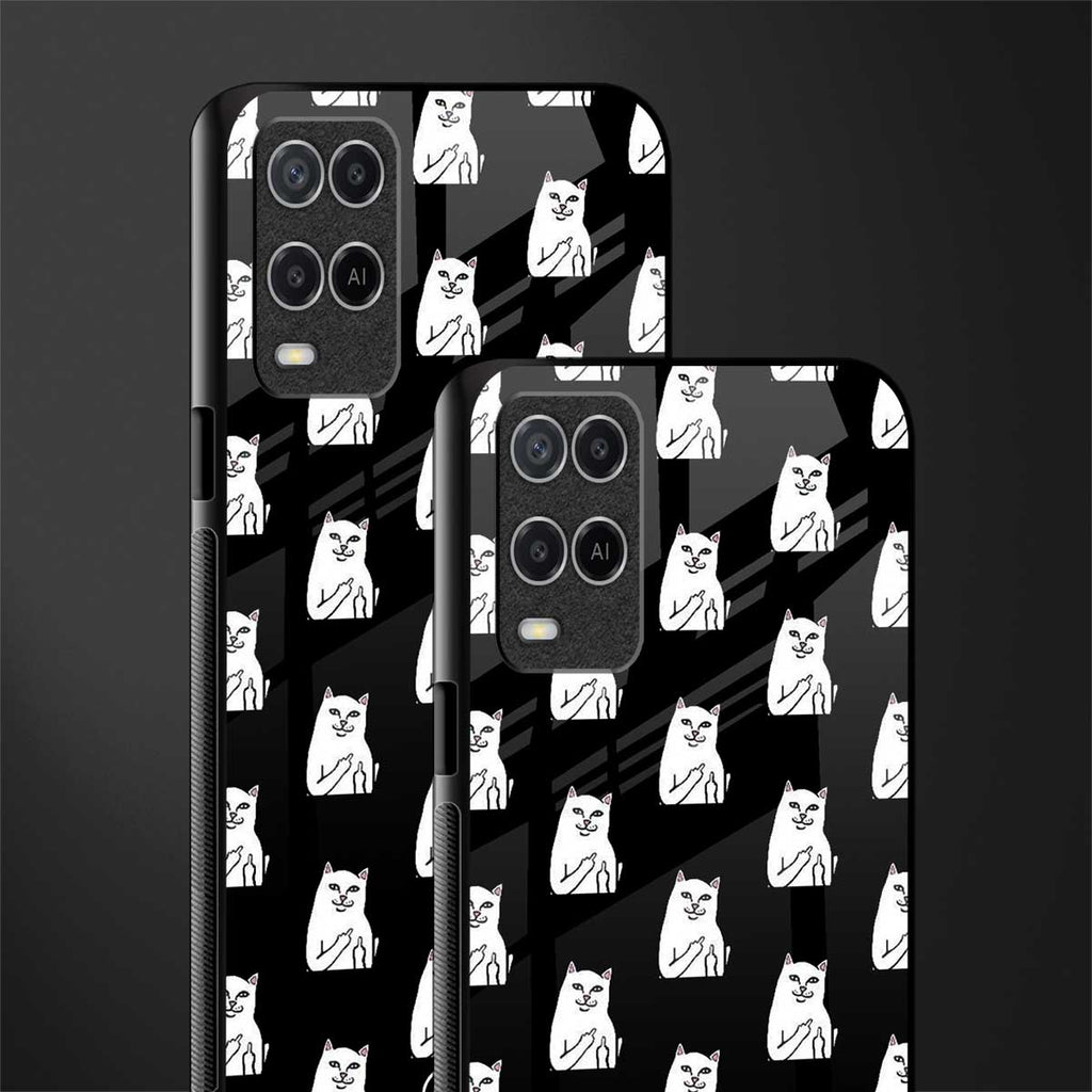 middle finger cat meme glass case for oppo a54 image-2