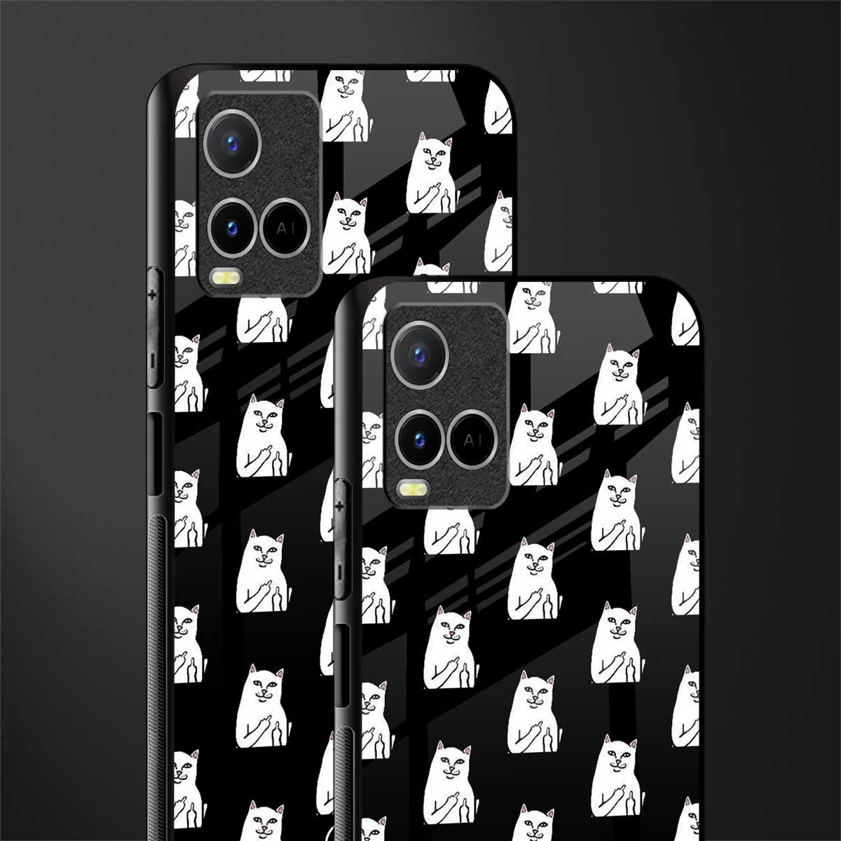 middle finger cat meme glass case for vivo y21e image-2