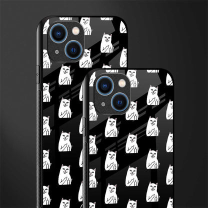 middle finger cat meme glass case for iphone 14 plus image-2