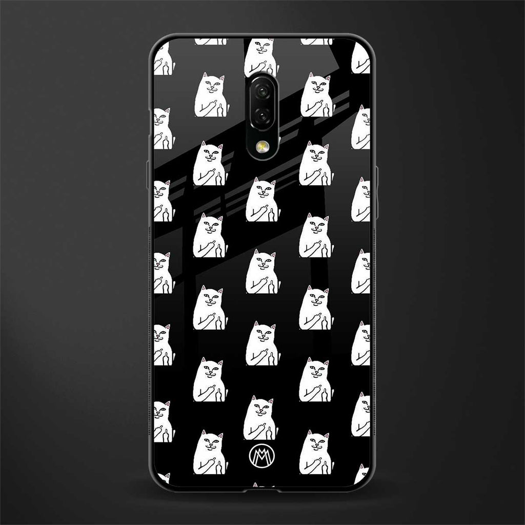 middle finger cat meme glass case for oneplus 7 image