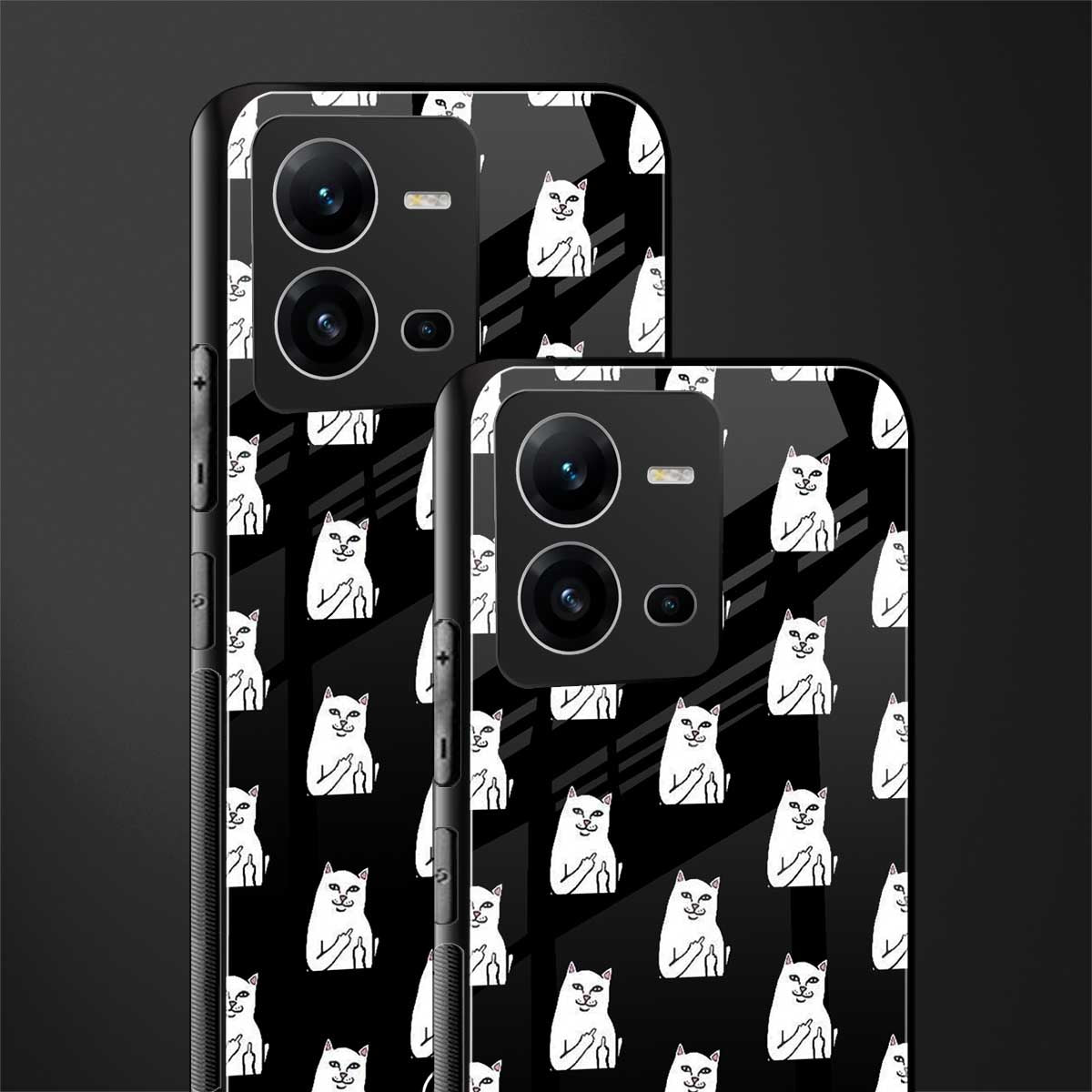 middle finger cat meme back phone cover | glass case for vivo v25-5g