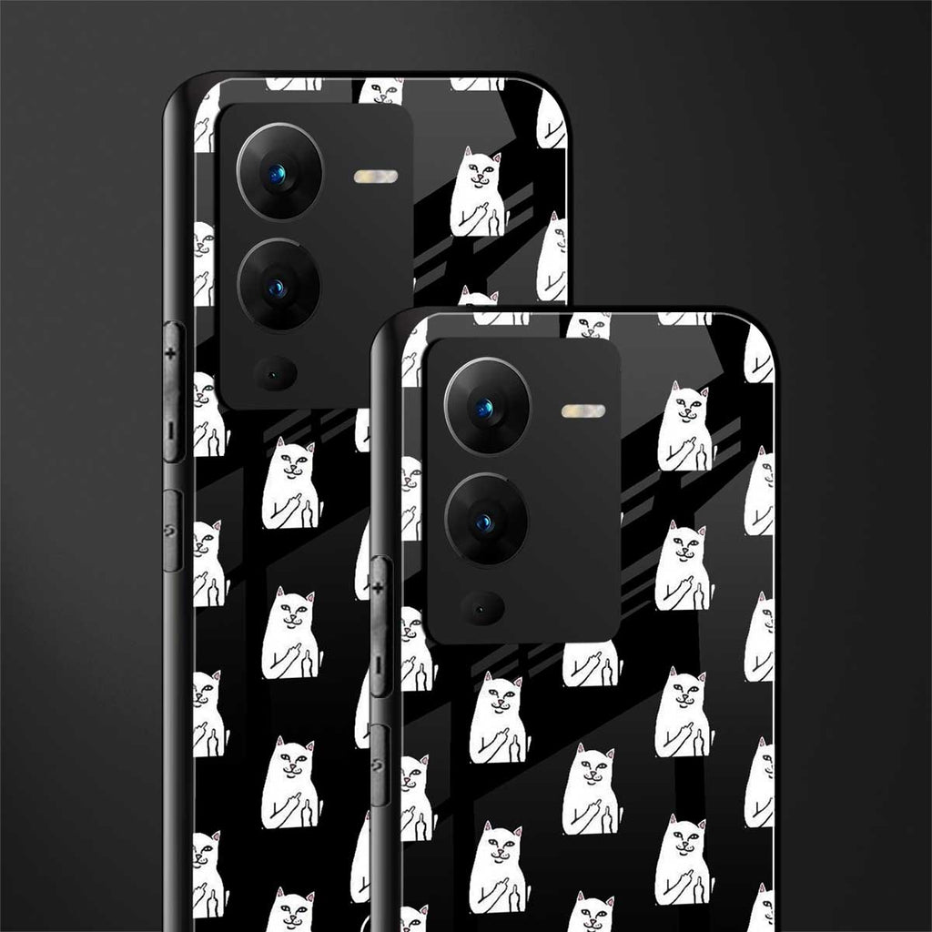 middle finger cat meme back phone cover | glass case for vivo v25 pro 5g