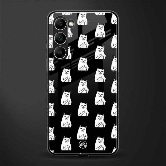 middle finger cat meme glass case for phone case | glass case for samsung galaxy s23