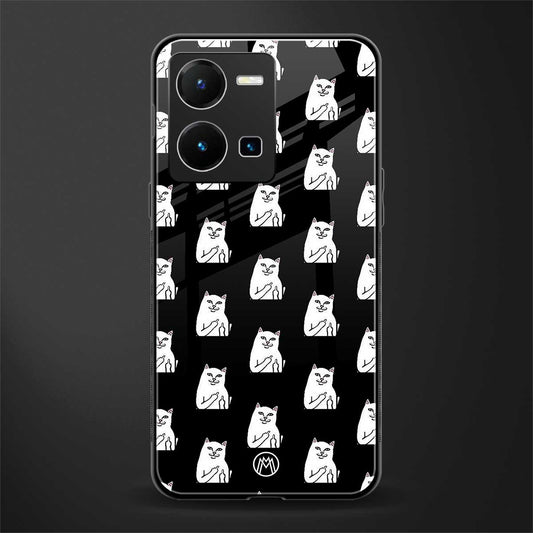 middle finger cat meme back phone cover | glass case for vivo y35 4g